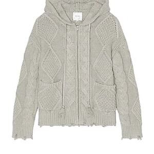 Found Revolve Gray Cable-Knit Hooded Zip Up Sweater Large